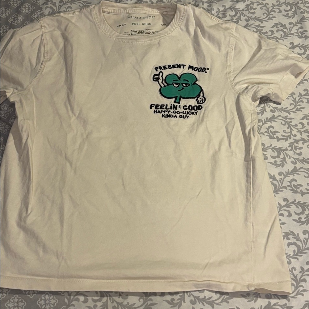 Denim & Flower Cream Tee with Green Graphic